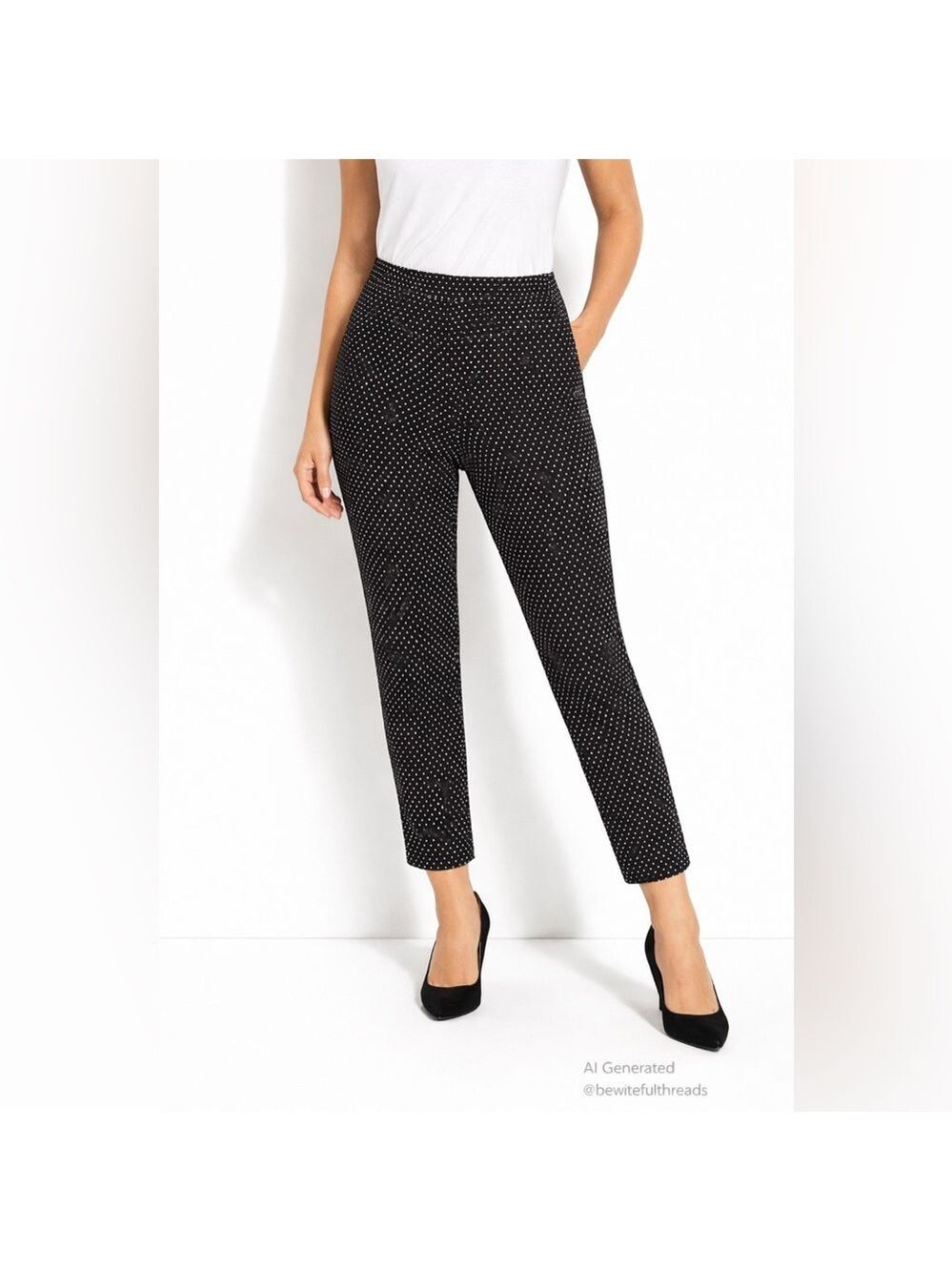 Joseph Ribkoff US 10 Black White Polka Dot Stretch Pull-On Pants